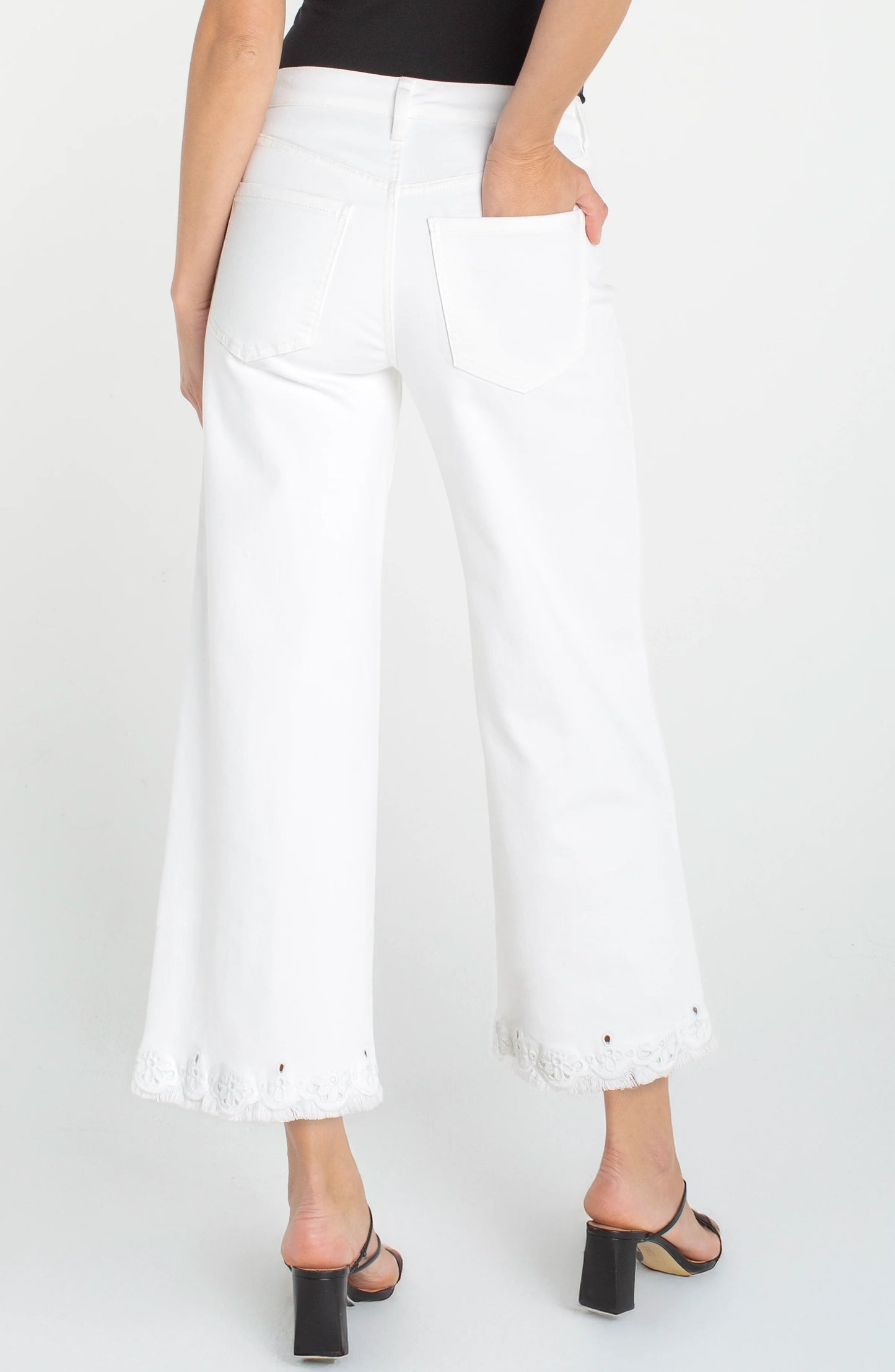 Stride White Embroidered Wide Crop