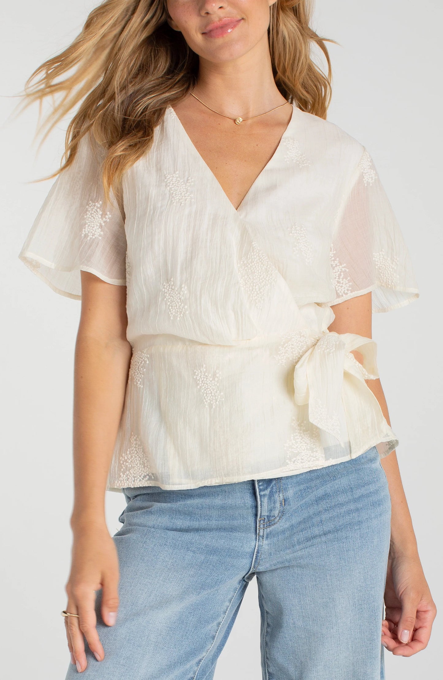 Cream SS Wrap Tie Top