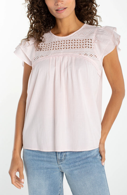 Soft Pink Double Flutter Sleeve Top