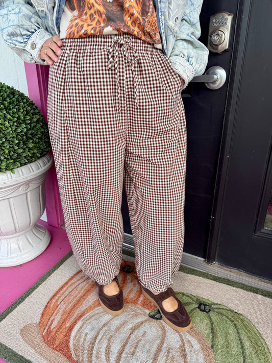 Brown Gingham Genie Pants