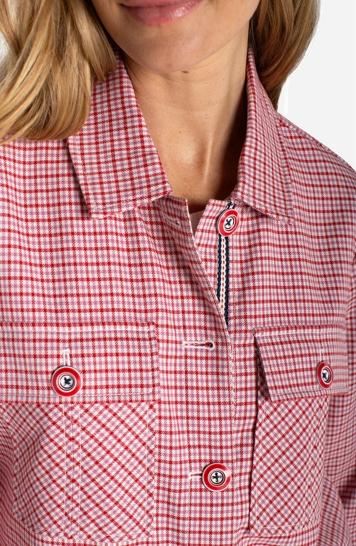 Red Plaid Flap Pocket Shacket