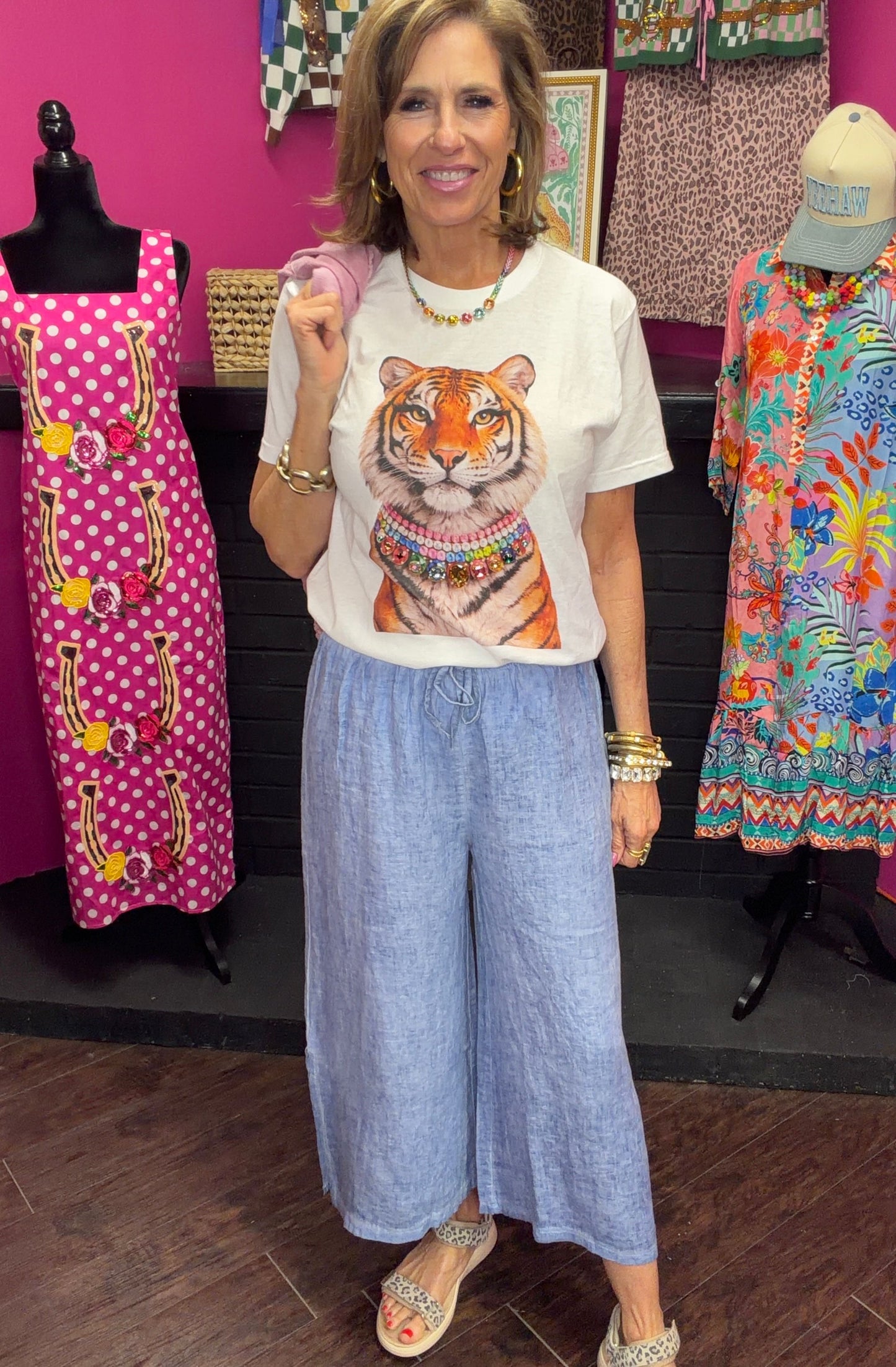 Tiger Rhinestone Collar Tee