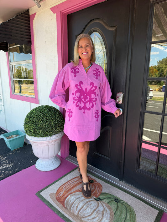 Orchid LS Mini Dress w/Emb