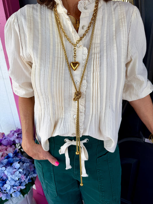 Cream 3/4 Slv Romantic Top