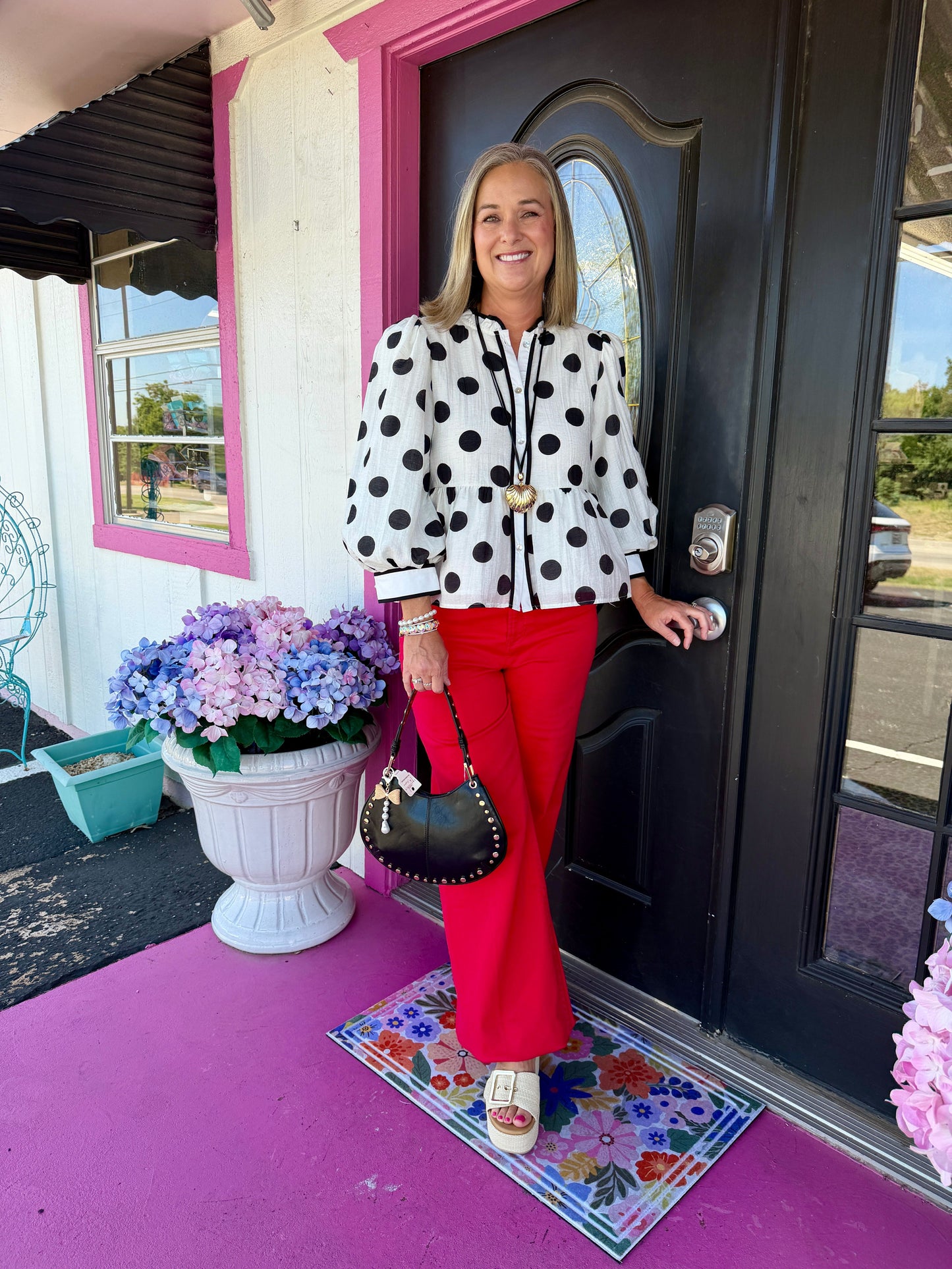 White & Black Polka Dot LS Top