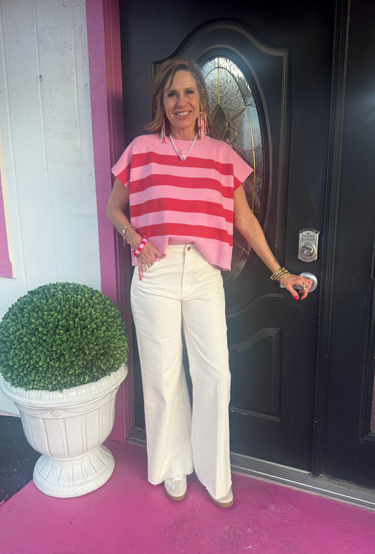 Pink Red Stripe SS Sweater