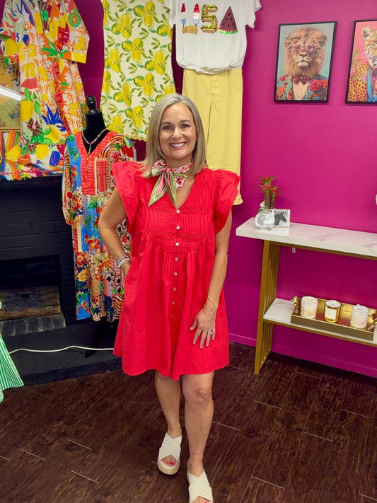 Red Flutter Sleeve Mini Dress