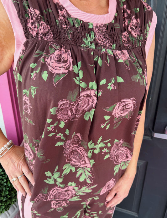 Chocolate Bloom Floral Pant Set