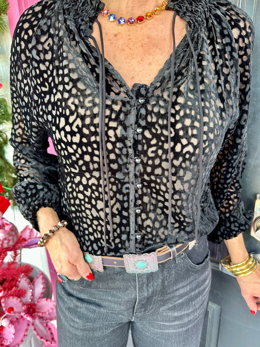 Black Leopard Robena LS Top