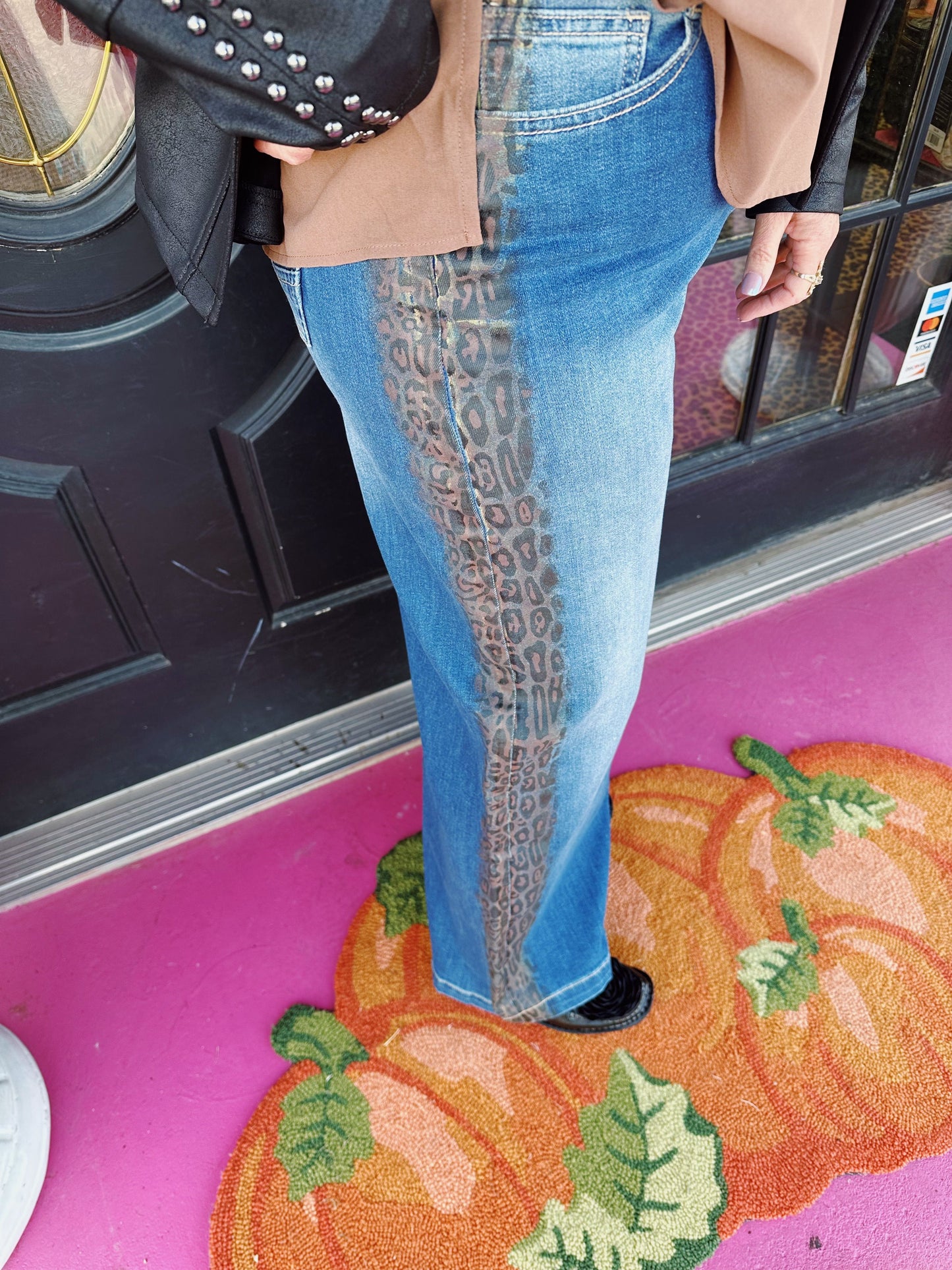 Denim Leopard Side Seam Jeans