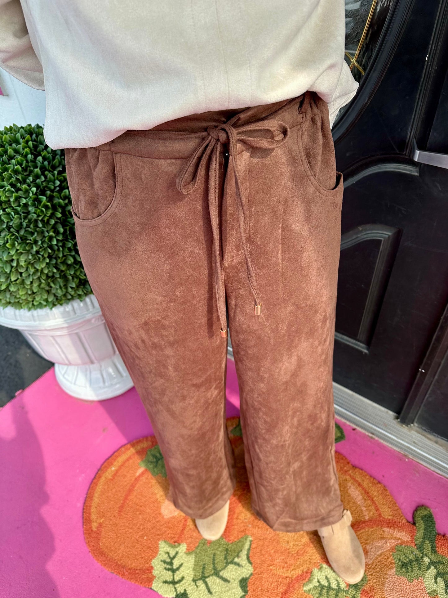 Brown Suede Tie Belt Pant