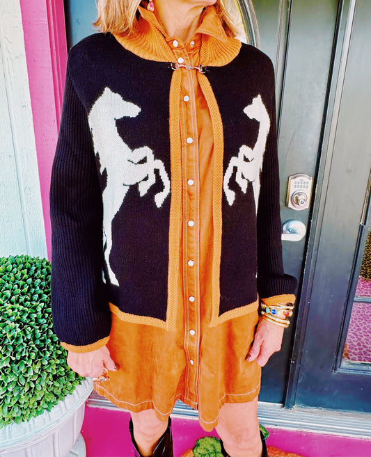 Camel Pearl Snap SS Suede Dress