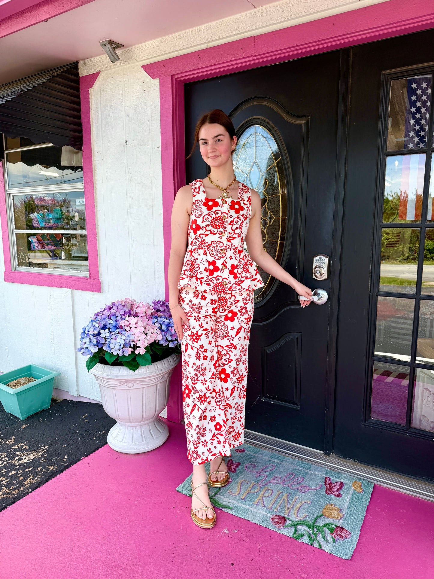 Red Floral Tank & Pants Set