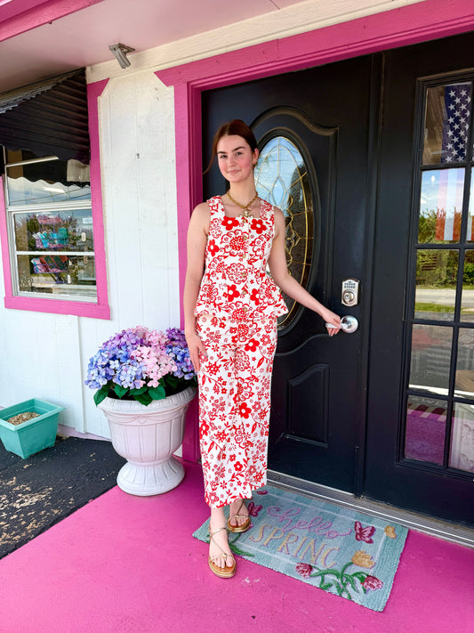 Red Floral Tank & Pants Set