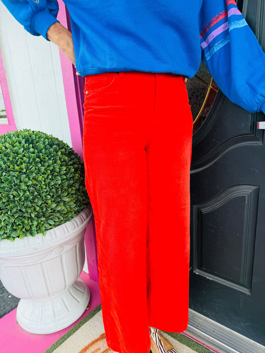 Tomato Red Corduroy Pants