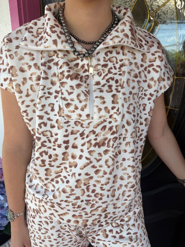 White Tan Leopard Short Set