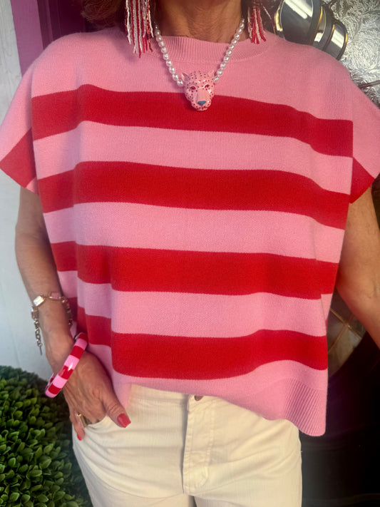 Pink Red Stripe SS Sweater