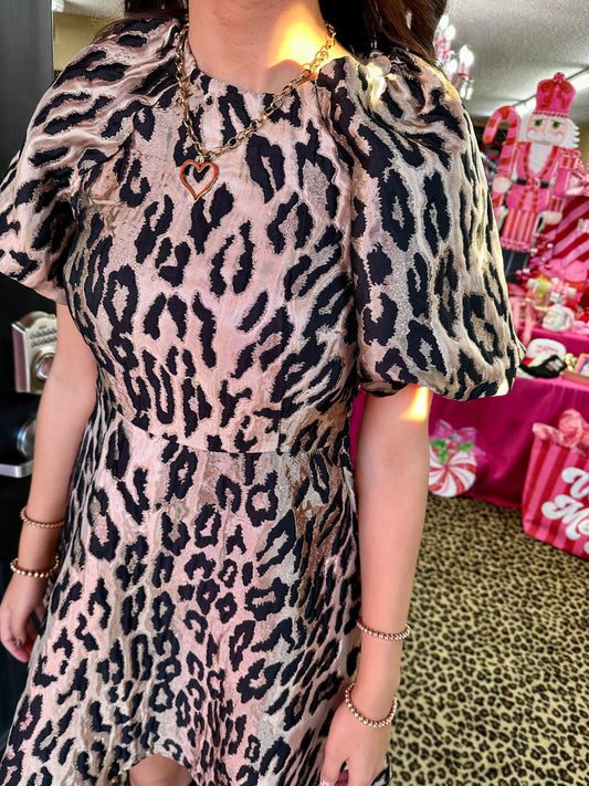 Puff Metallic Cheetah Print Dress