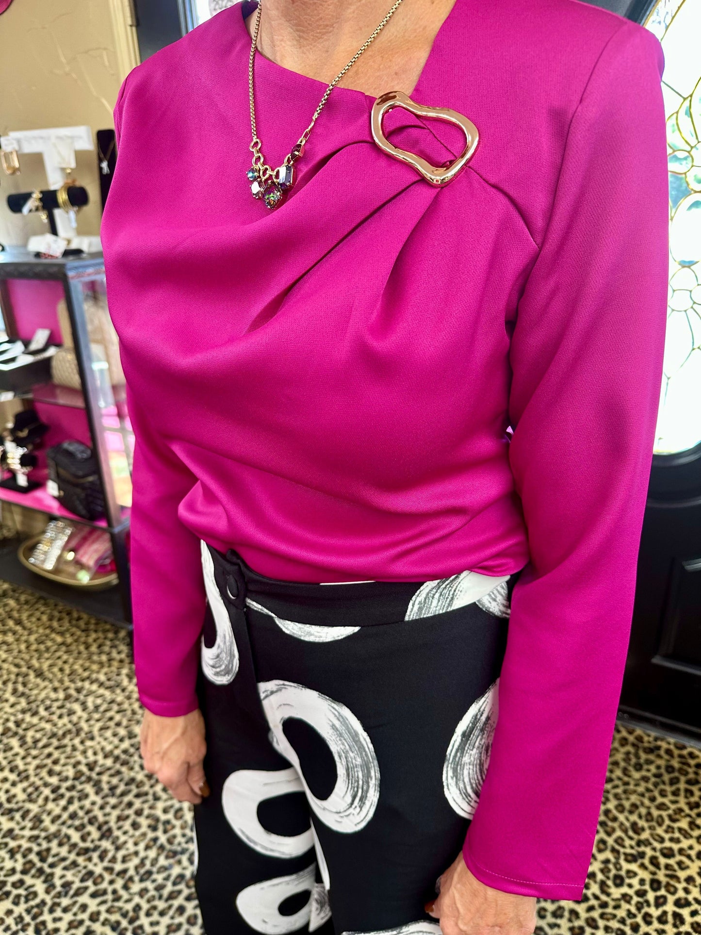 Magenta LS Gold Trim Top