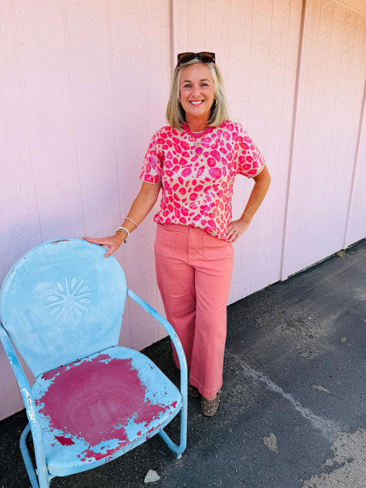 Fuchsia Leopard Sequin Top