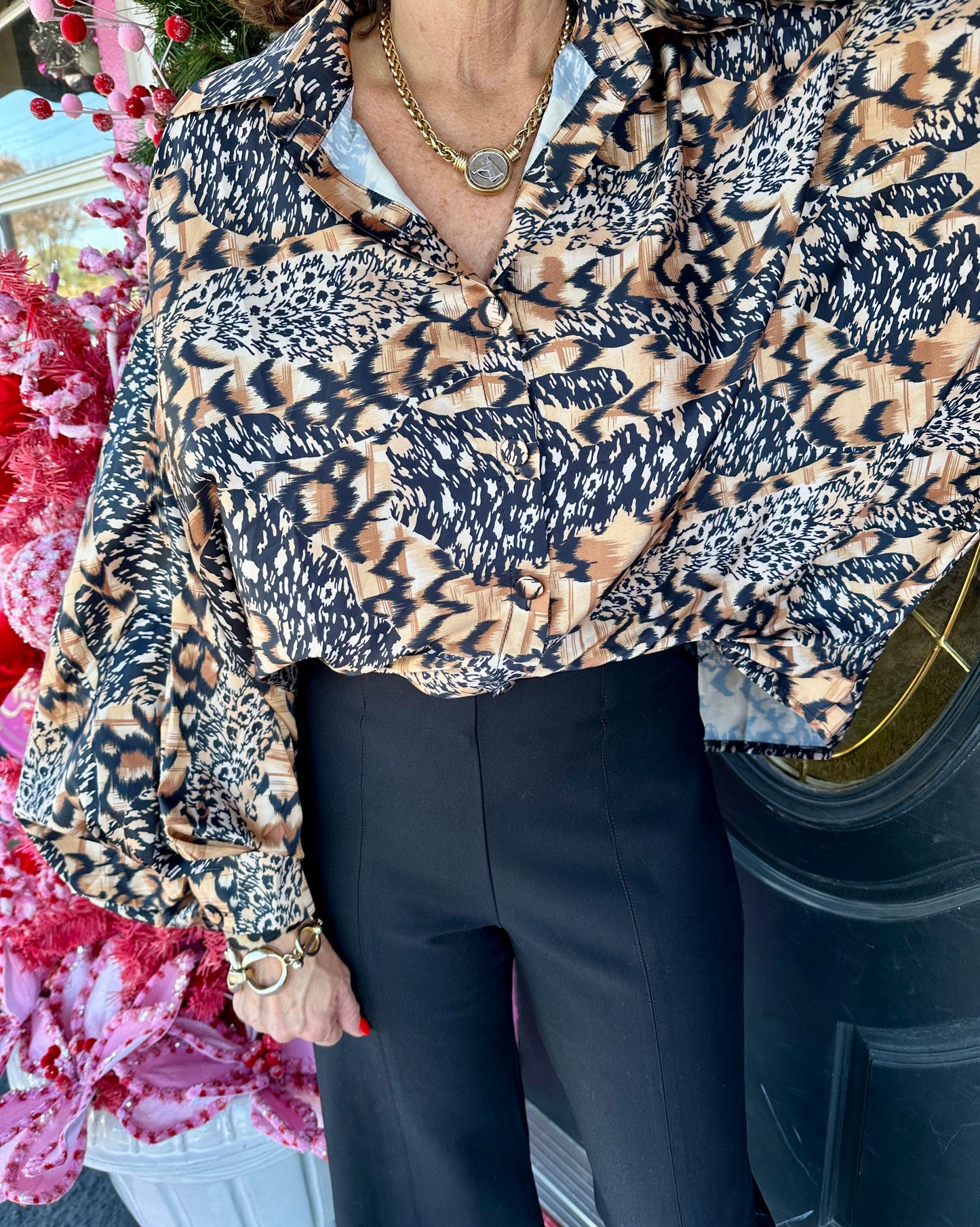 Camel Patterned OS Oversize Top