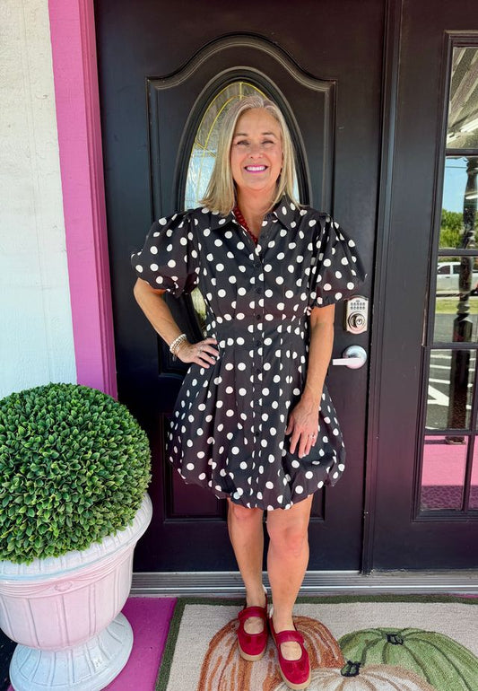Black Polka D Bubble Hem Dr