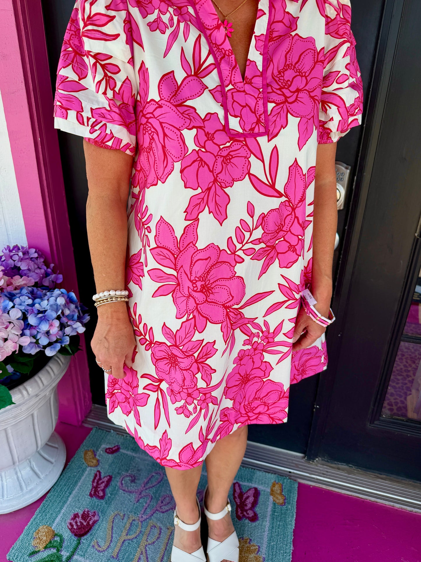 Pink & Red Floral SS Mini Dress