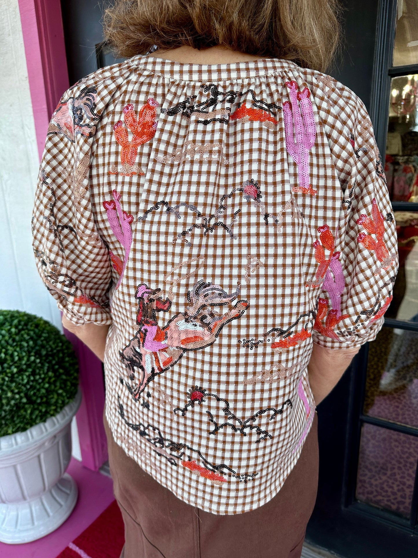 Brown Gingham Cowgirl Button Up