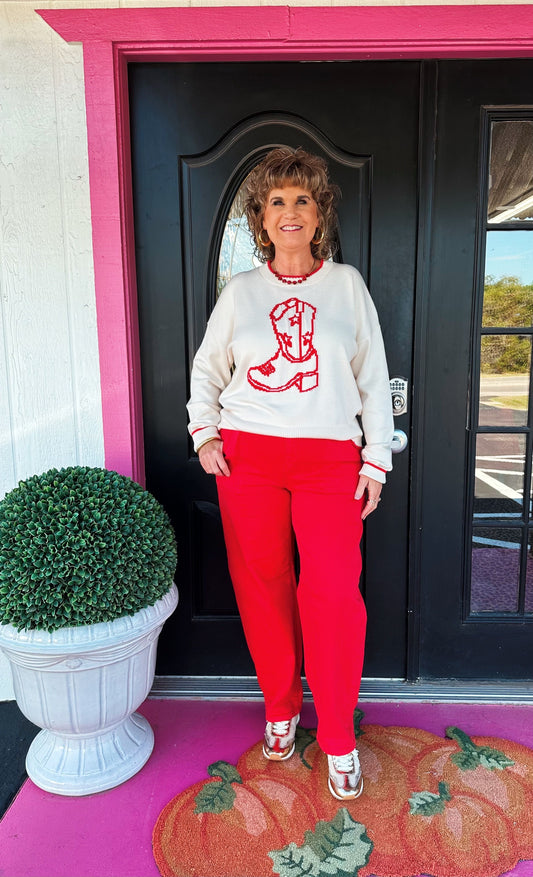 Bone Cowgirl Boot Sweater