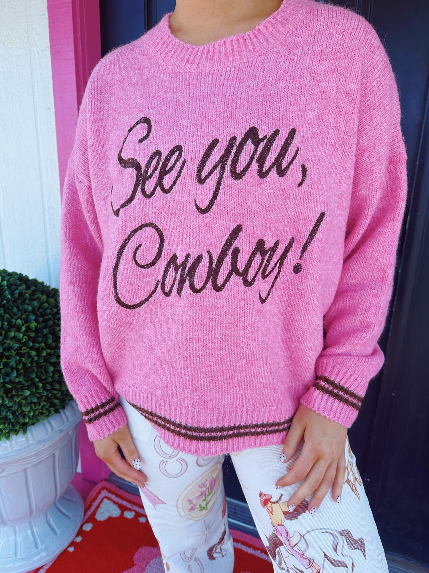 Pink See You Cowboy Sweater