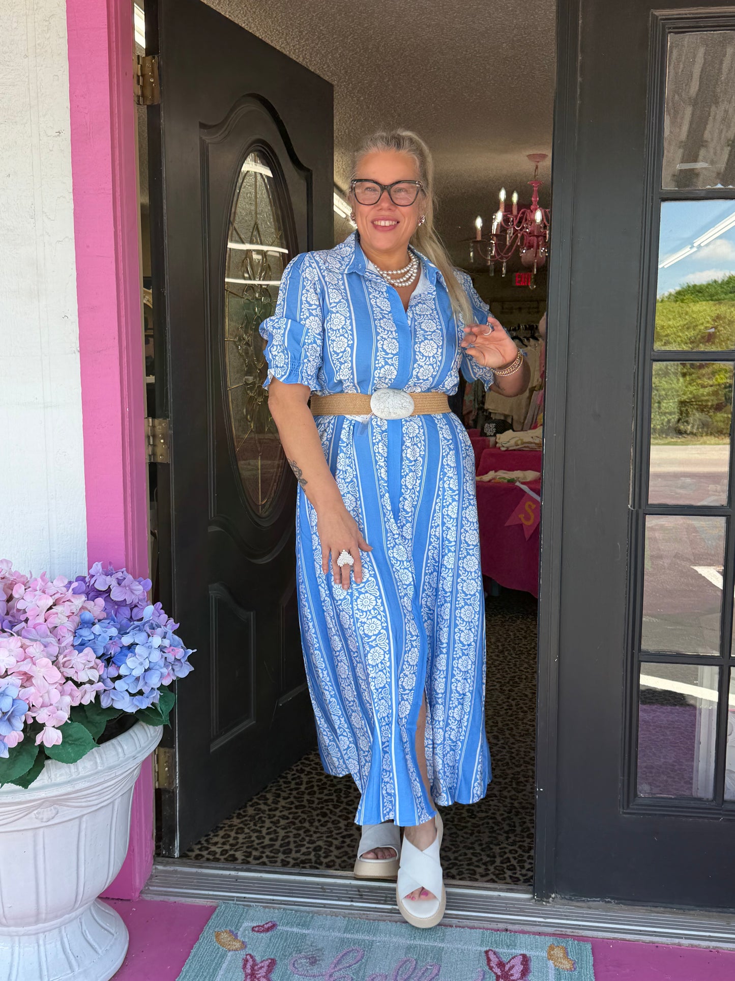 Sky Blue/Wht Midi dress