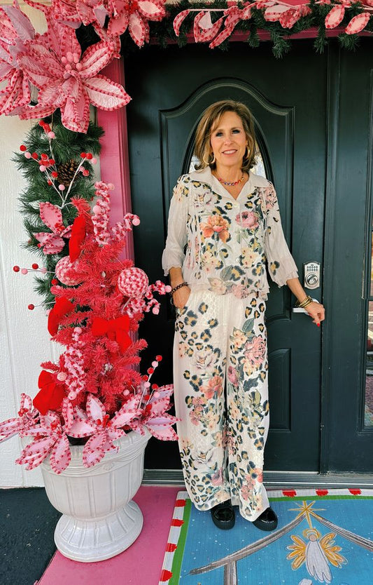 Leopard Floral Pant Set