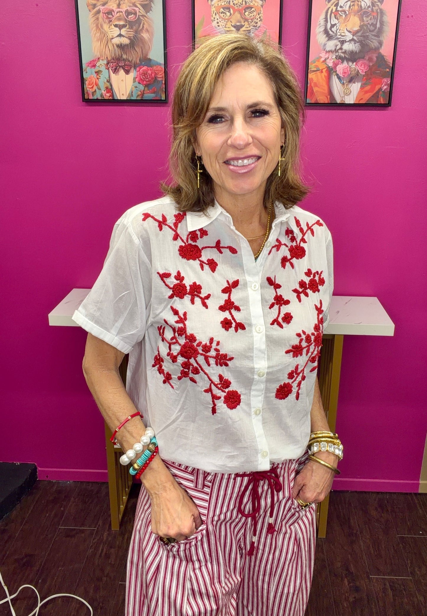 Paula White Red Embroidered Top