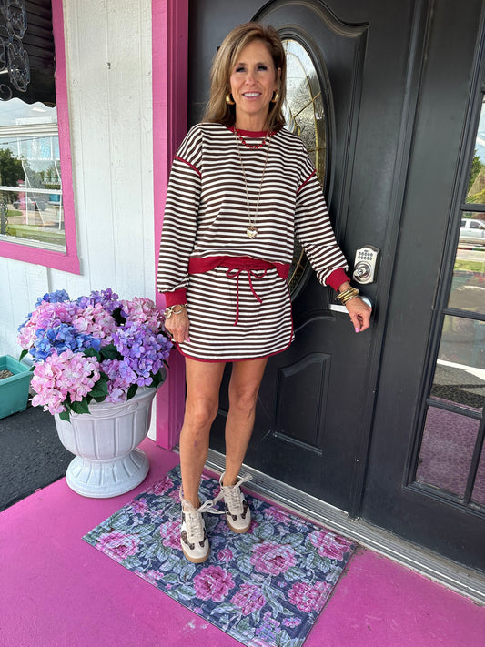 Red/Brown Stripe Skort Set
