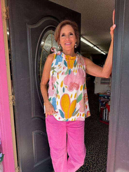 Cream Pastel Sleeveless Tie Top