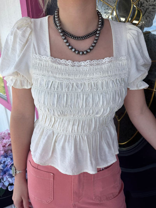 Cream SS Smocked top