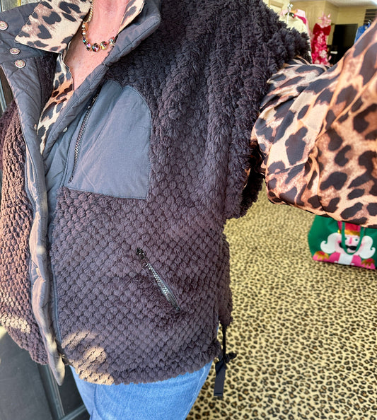 Black Mixed Fabric Vest