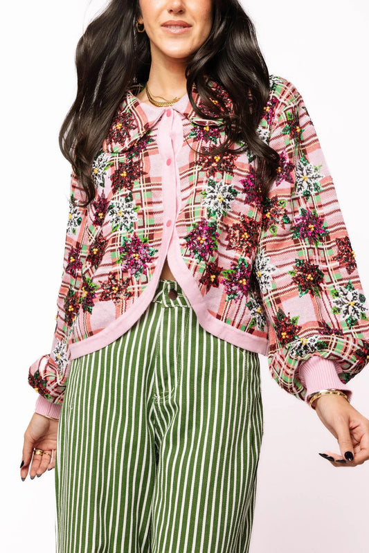 Pink Plaid Poinsettia Sweater