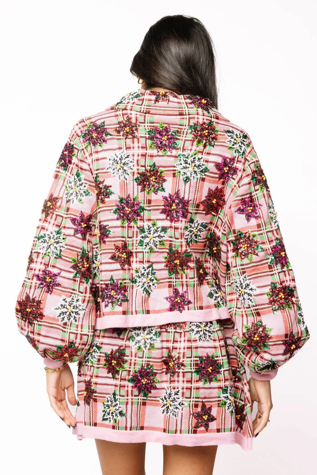 Pink Plaid Poinsettia Sweater