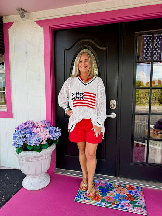 White Americana Sweater