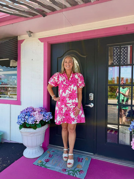 Pink & Red Floral SS Mini Dress