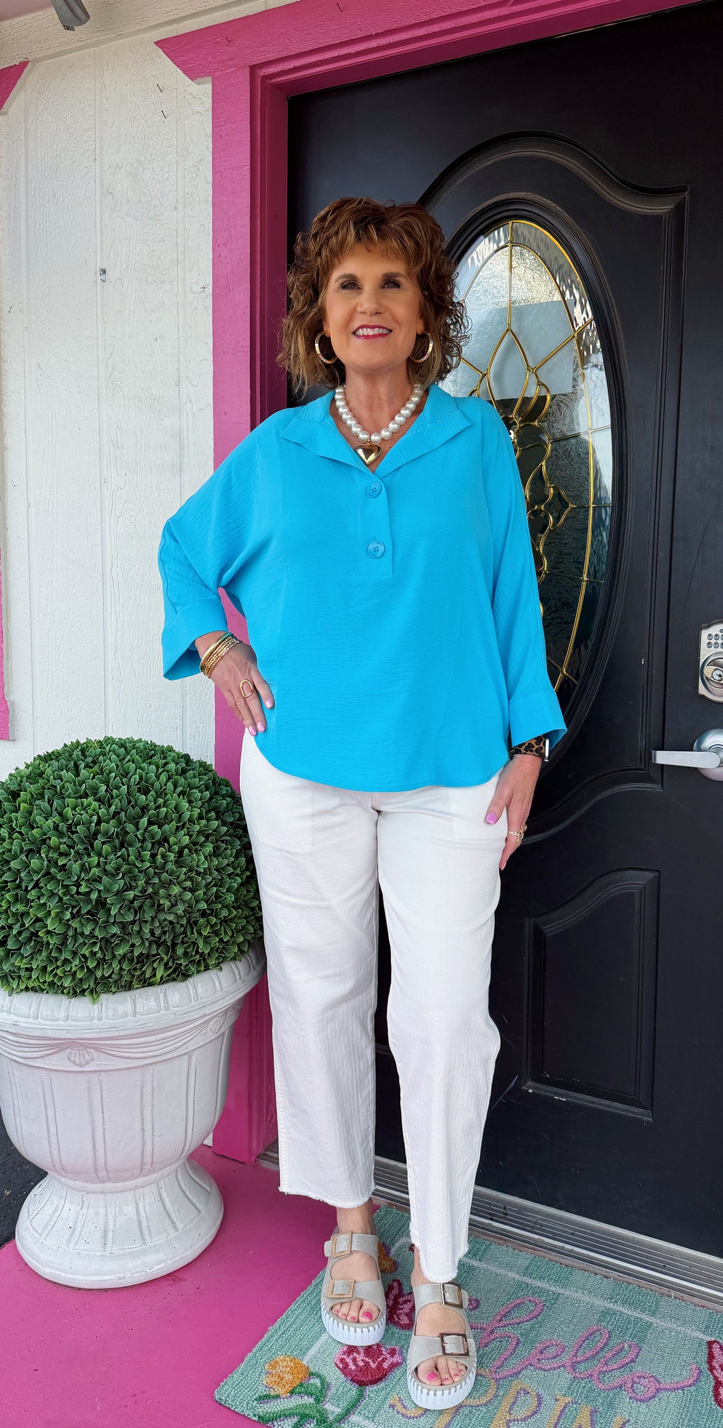 Big Button 3/4" Sleeve Top