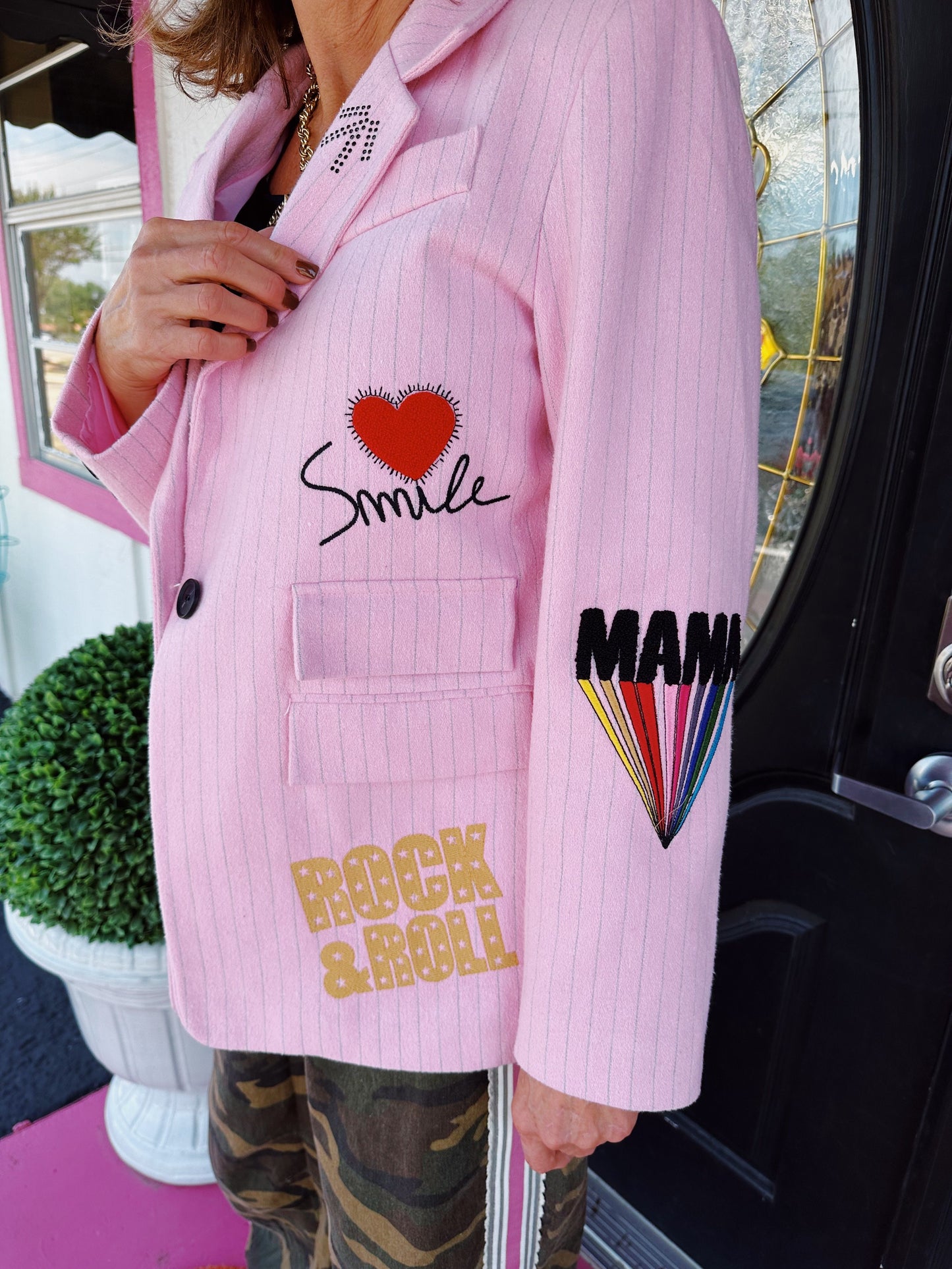 Embroidered Pink Pinstripe Blazer