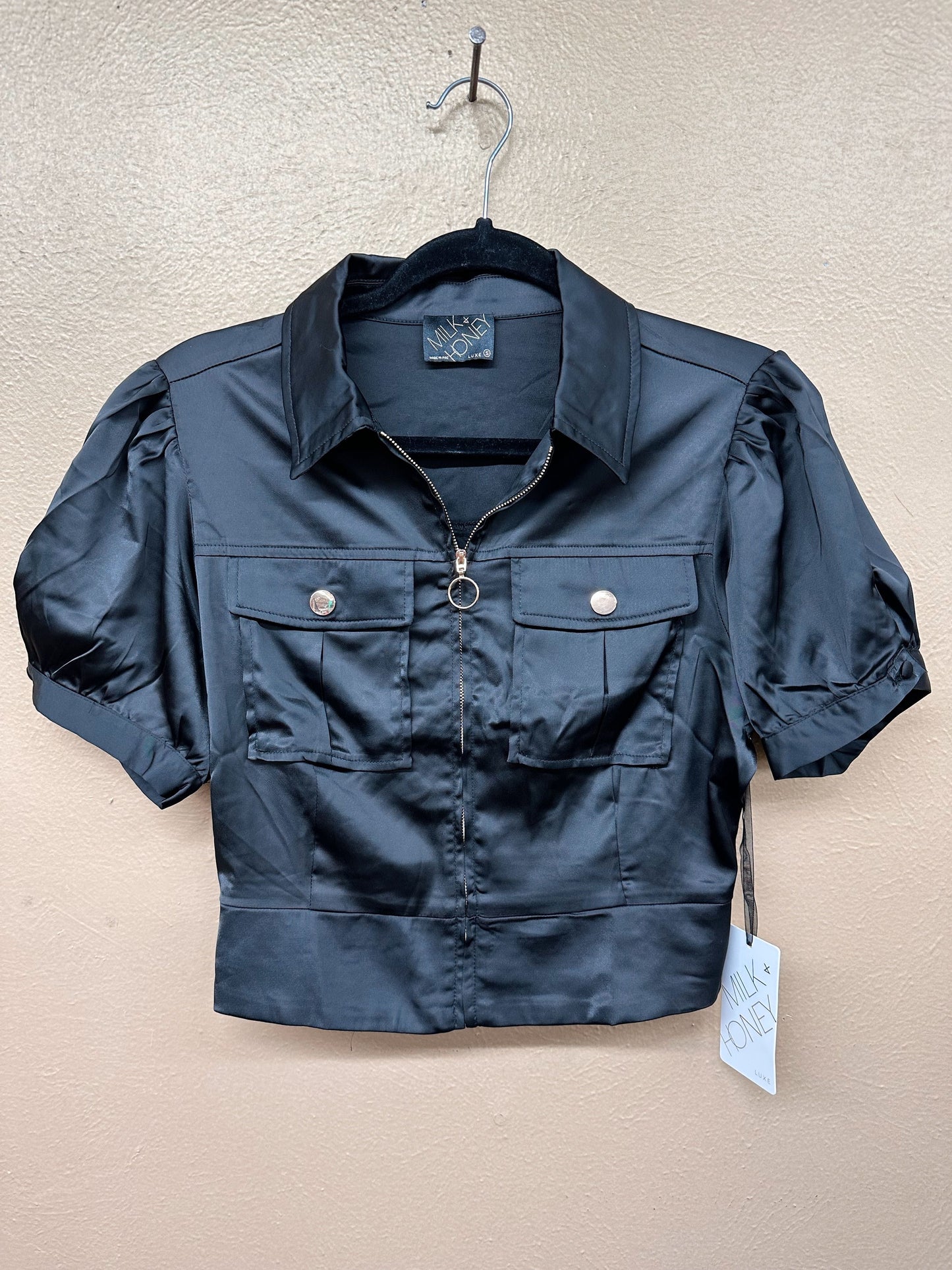 Cropped Zip Up Blouse Jacket