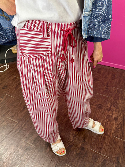 Drawstring Striped Barrel Pant