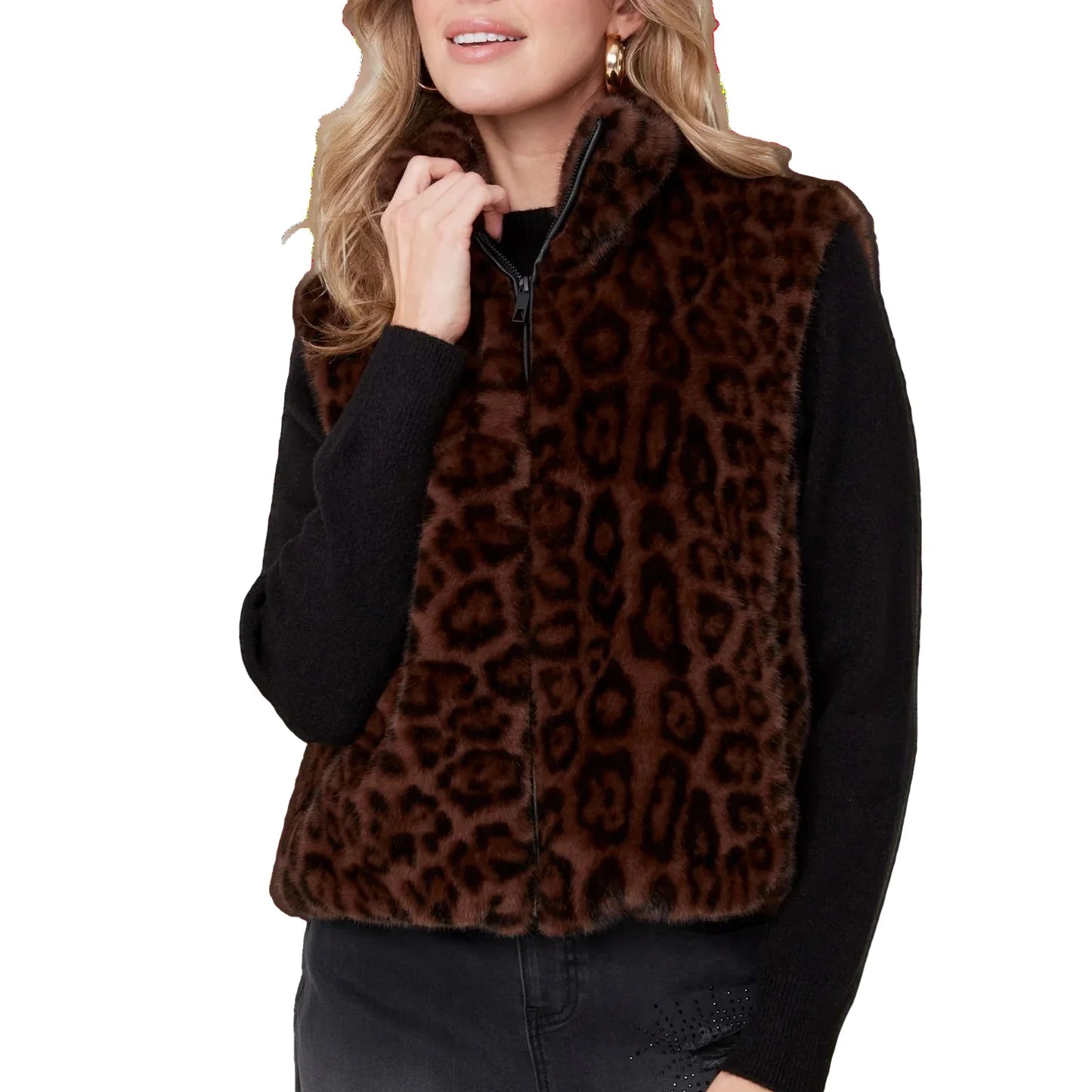Chesnut Short Leopard Fur Vest