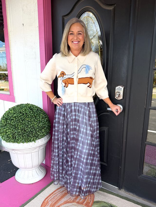 Wine & Blue Sheer Plaid Skirt