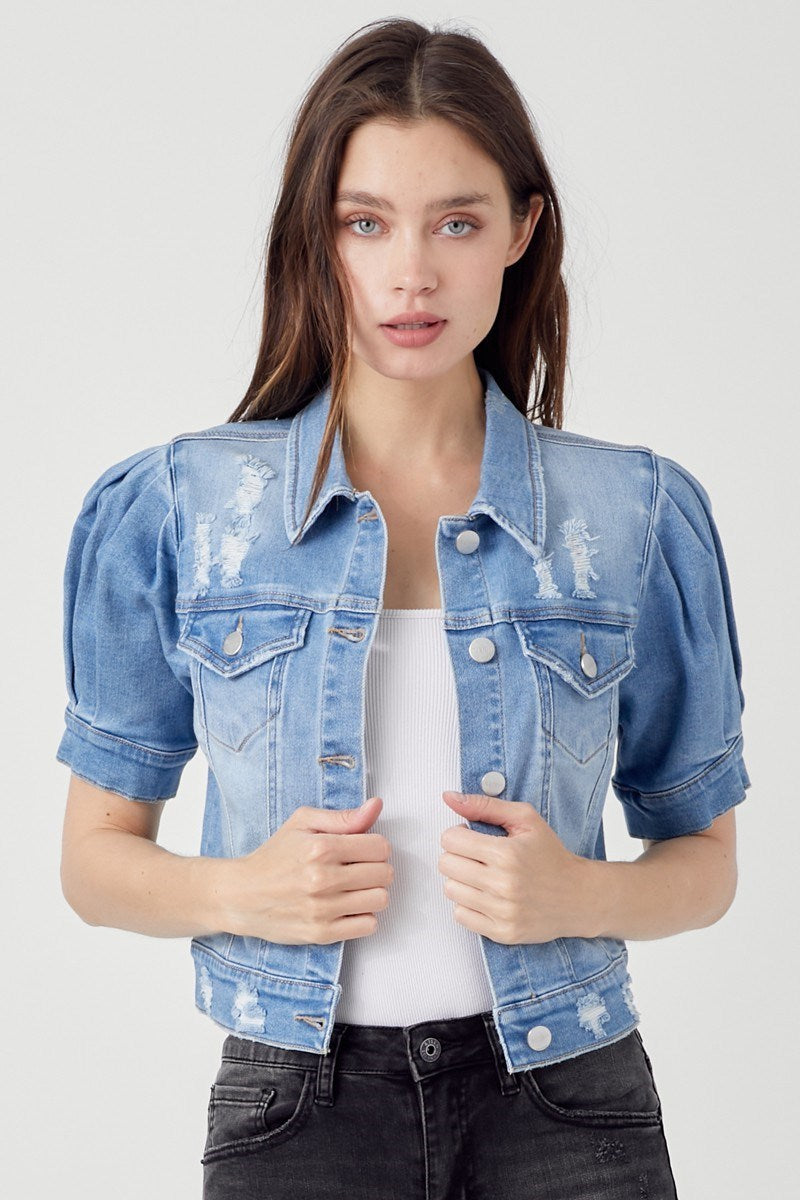 Light Shirring Sleeve Crop Jacket