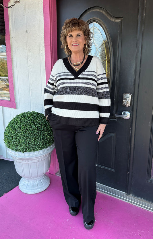 Black/White Stripe LS Sweater
