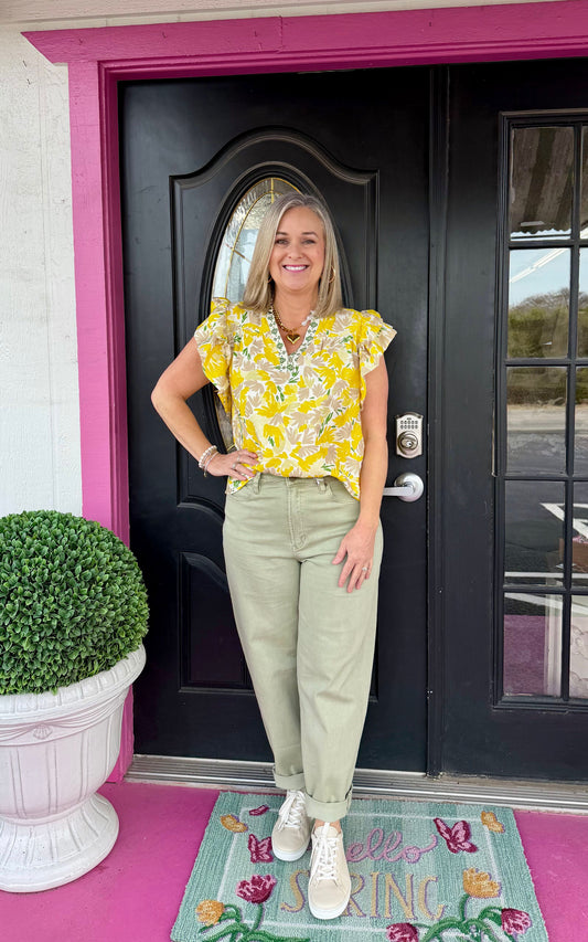 Yellow SS Ruffle Sleeve Top
